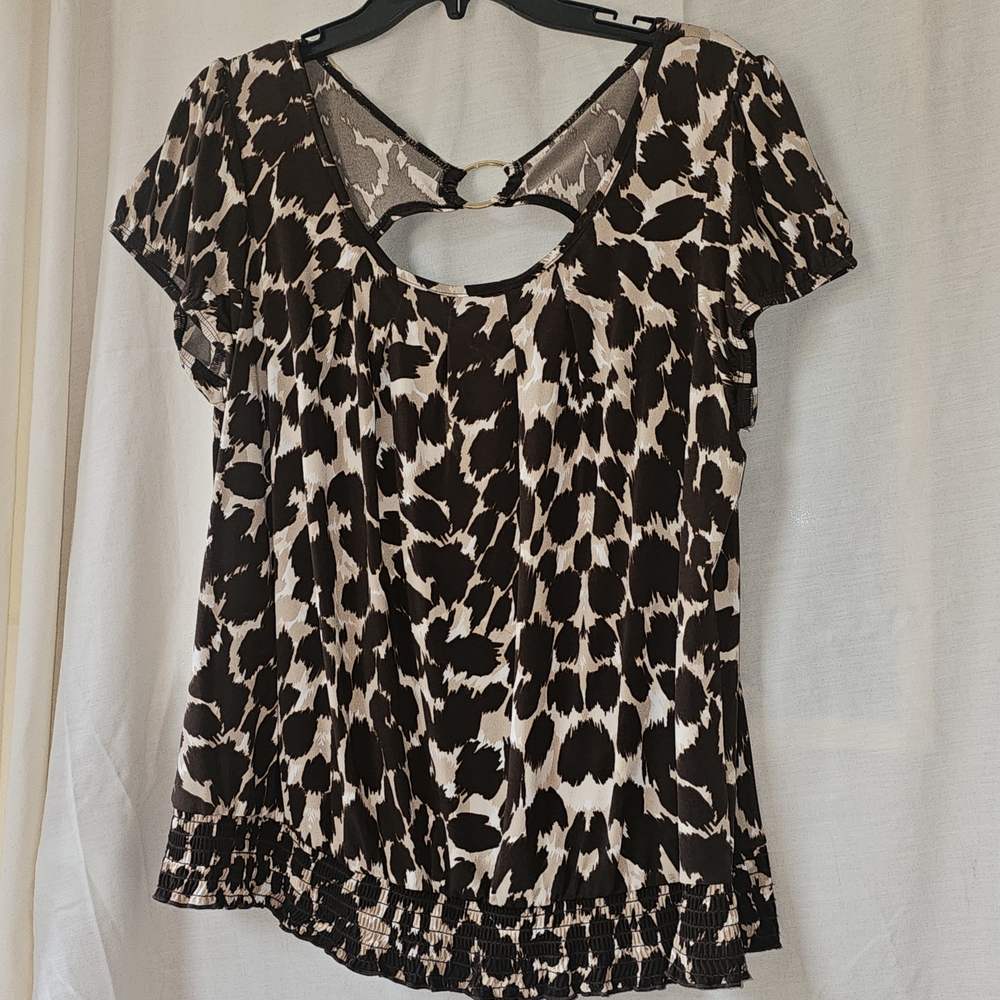 AB Studio Brown and Cream Patterned Blouse